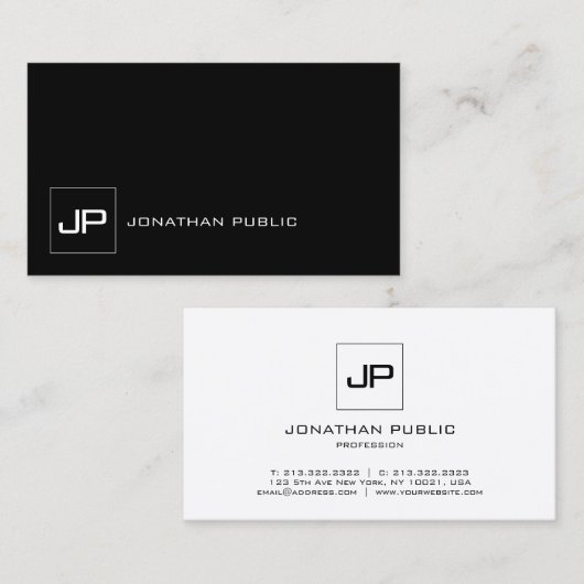 Elegantes Mit Monogramm Modernes, Schwarz-weißes S Visitenkarte (Vorne/Hinten)