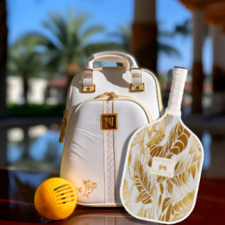 Elegantes Mit Monogramm Monstera Gilded Gold Pickleball Schläger