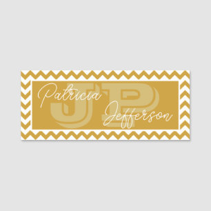 Elegantes Mit Monogramm Mustard Yellow Zickzack Mu Namensschild