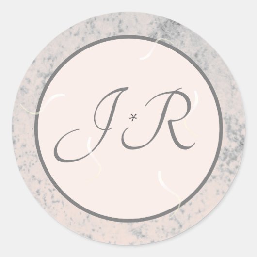 Elegantes Mit Monogramm Peach und Gray Runder Aufkleber (Vorderseite)