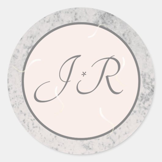 Elegantes Mit Monogramm Peach und Gray Runder Aufkleber (Vorderseite)