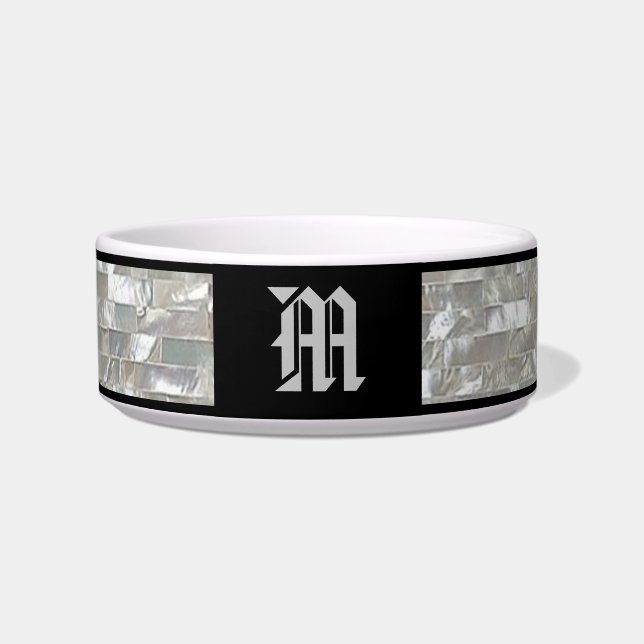 Elegantes Mit Monogramm Pearl Tile Pet Napf (Vorderseite)