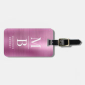 Elegantes Mit Monogramm rosa gebürstetes Metallic Gepäckanhänger (Vorderseite horizontal)