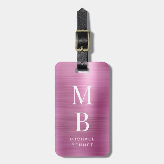 Elegantes Mit Monogramm Rosa Gepäckanhänger (Vorderseite vertikal)
