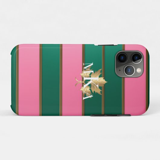 Elegantes Mit Monogramm Rosa und Grün Case-Mate iPhone Hülle (Rückseite (Horizontal))