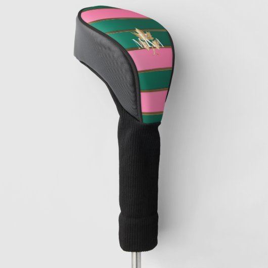 Elegantes Mit Monogramm Rosa und Grün Golf Headcover (angewinkelt)