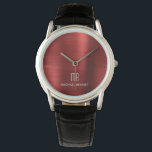 Elegantes Mit Monogramm Rot-Pinselmetallic Armbanduhr<br><div class="desc">Personalisierte elegante Mit Monogramm Rot-Brushed Metallic Watch.</div>