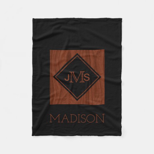 Elegantes mit Monogramm rustikales Mahagoniholz Fleecedecke (Vorderseite)