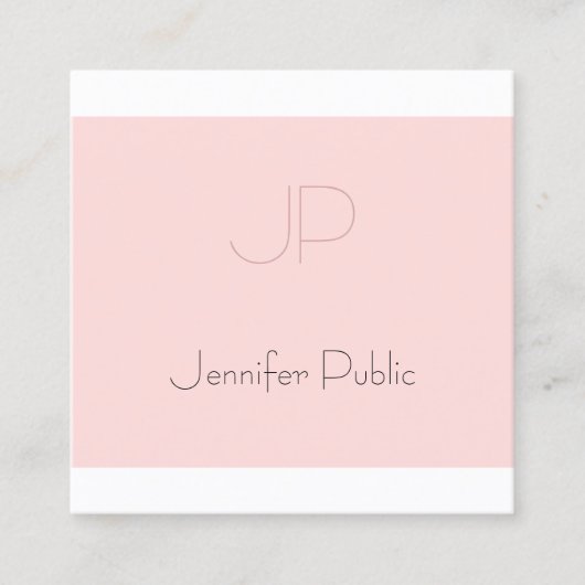 Elegantes Mit Monogramm, Schlichtes Trendy Blush P Quadratische Visitenkarte (Vorderseite)
