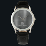 Elegantes Mit Monogramm Schwarz-Bürstenmetall Armbanduhr<br><div class="desc">Personalisierte elegante Mit Monogramm Schwarz-Brushed-Metallic-Uhr.</div>