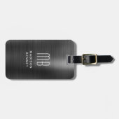 Elegantes Mit Monogramm Schwarz-Bürstenmetall Gepäckanhänger (Vorderseite horizontal)