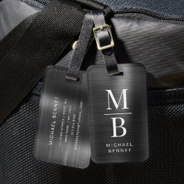 Elegantes Mit Monogramm Schwarz-Bürstenmetall Gepäckanhänger