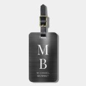 Elegantes Mit Monogramm Schwarz-Bürstenmetall Gepäckanhänger (Vorderseite vertikal)