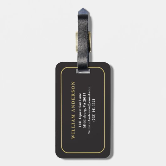 Elegantes Mit Monogramm Schwarz-Gold-Windows Karie Gepäckanhänger (Rückseite vertikal)