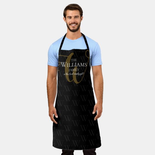 elegantes mit Monogramm Schwarz Schürze (Getragen)