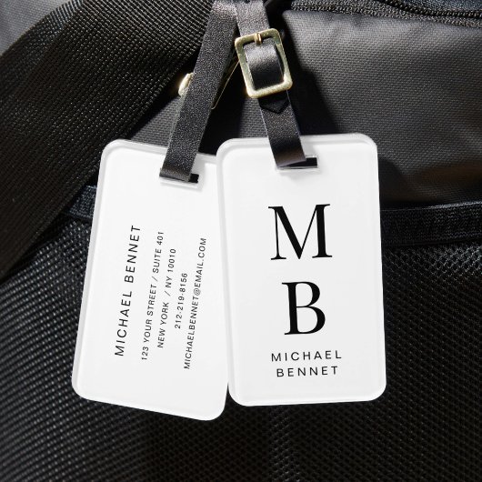 Elegantes Mit Monogramm Schwarz-Weiß Gepäckanhänger