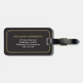 Elegantes Mit Monogramm Schwarzes Gold Pinstripe Gepäckanhänger (Rückseite horizontal)