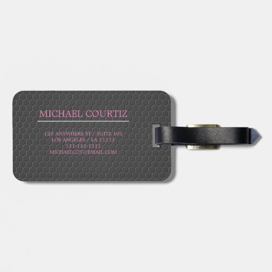 Elegantes, Mit Monogramm Schwarzes Metall Gepäckanhänger (Rückseite horizontal)