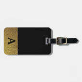 Elegantes mit Monogramm Schwarzes und Gold Gepäckanhänger (Vorderseite horizontal)