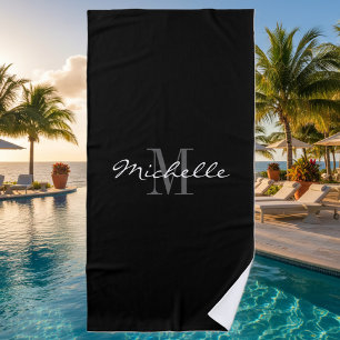 Elegantes mit Monogramm Schwarzweiss-Badetuch Strandtuch