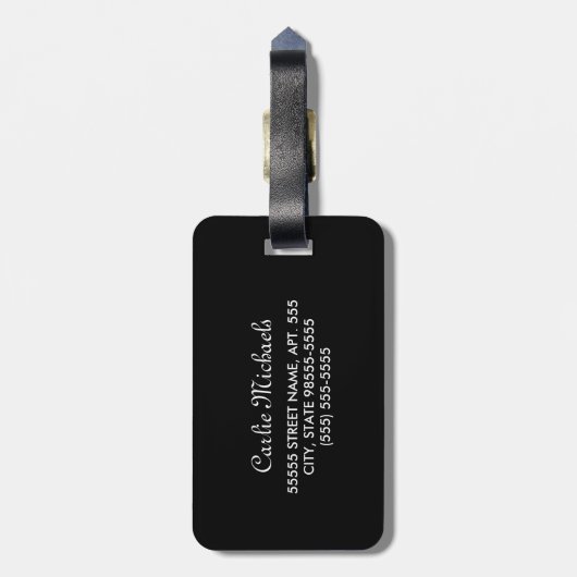 Elegantes mit Monogramm Schwarzweiss-Damast-Muster Gepäckanhänger (Rückseite vertikal)