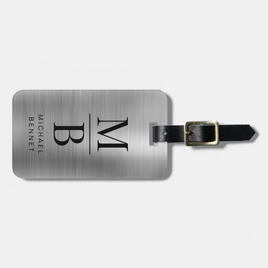 Elegantes, Mit Monogramm Silber gestreift Gepäckanhänger (Vorderseite horizontal)
