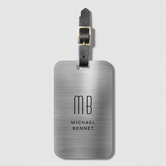 Elegantes, Mit Monogramm Silber gestreift Gepäckanhänger (Vorderseite Vertikal)