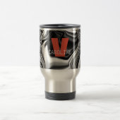 Elegantes Mit Monogramm Silver Chrome Muster Reisebecher (Mittel)