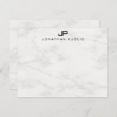 Elegantes Mit Monogramm Template aus weißem Marmor Mitteilungskarte (Vorne/Hinten)