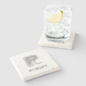 Elegantes Mit Monogramm Template Stilvolles Design Steinuntersetzer (Seitenansicht)