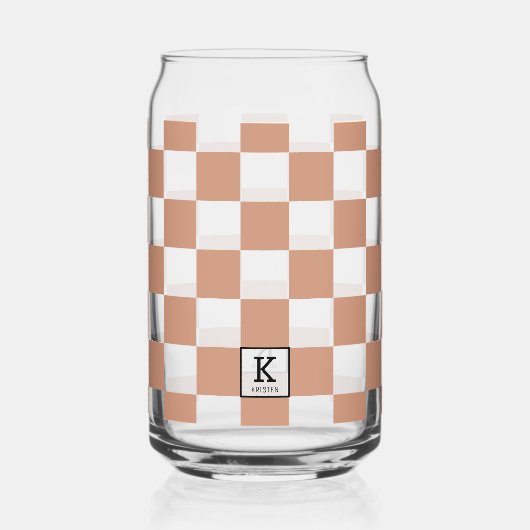 Elegantes Mit Monogramm Terracotta Karo Muster Dosenglas (Vorderseite)