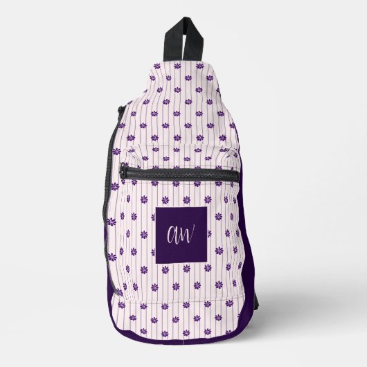 Elegantes Mit Monogramm Violett, weiche Streifen u Crossbody Bag (Vorderseite)