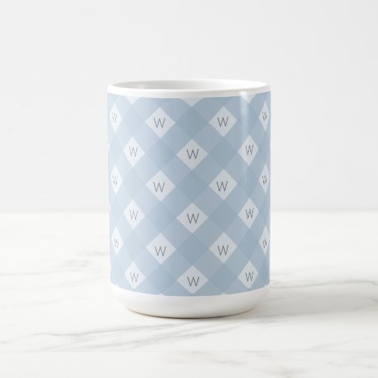 Elegantes Mit Monogramm, weißes, kariertes Muster Kaffeetasse (Mittel)