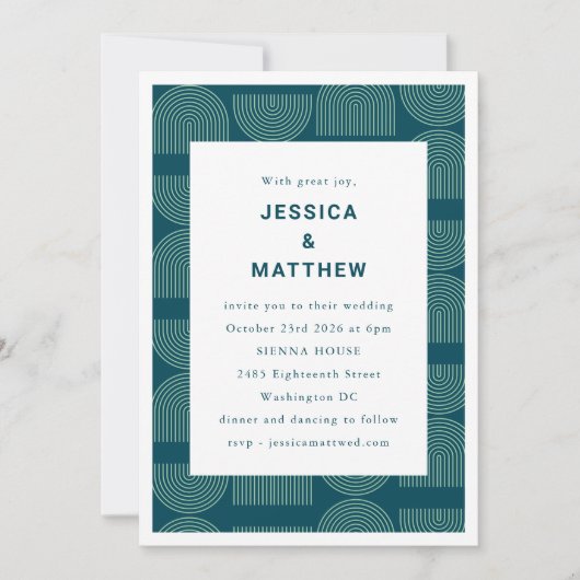 Elegantes Mittelalter Moderne Aquamarine Hochzeit Einladung (Vorderseite)