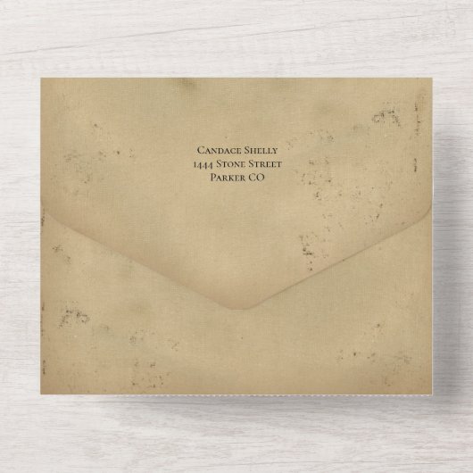 Elegantes mittelalterliches Scrollblatt All In One Einladung (Rückseite)