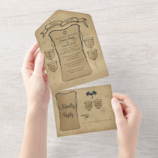 Elegantes mittelalterliches Scrollblatt All In One Einladung