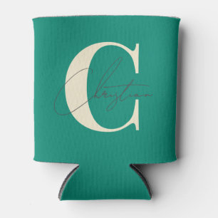 Elegantes Mittelmoderne-Monogramm Aqua Strand Dosenkühler