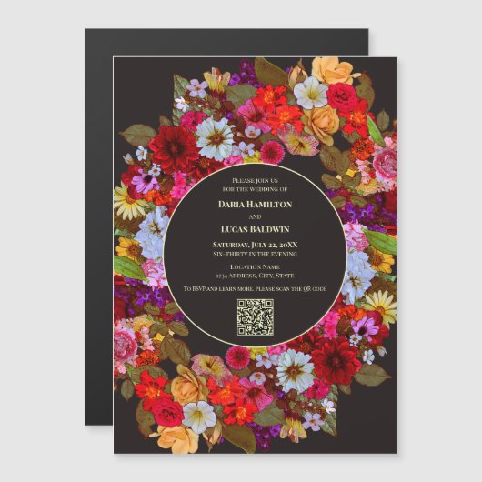 Elegantes Mixed Blume Arrangement - QR Code Weddin Magneteinladung (Vorne/Hinten)