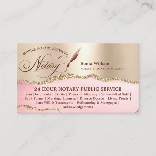 Elegantes Mobile Notary & Loan Signing Agent Law Visitenkarte (Vorderseite)