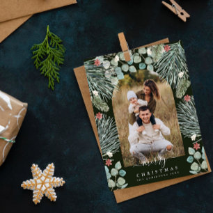 Elegantes Modern Arch Botanisches Weihnachtsfest F Feiertagspostkarte