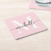 Elegantes Modern Blush Pink Monogram Name Script Rechteckiger Pappuntersetzer (angewinkelt)