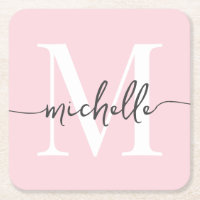 Elegantes Modern Blush Pink Monogram Name Script