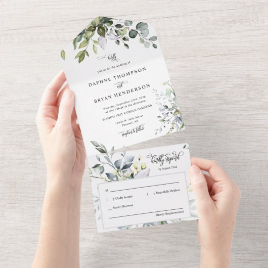 Elegantes Modern Boho Greenery Wedding Foto All In One Einladung (Abreißen)