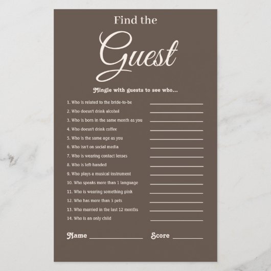 Elegantes Modern Brown Brautparty Game (Rückseite)