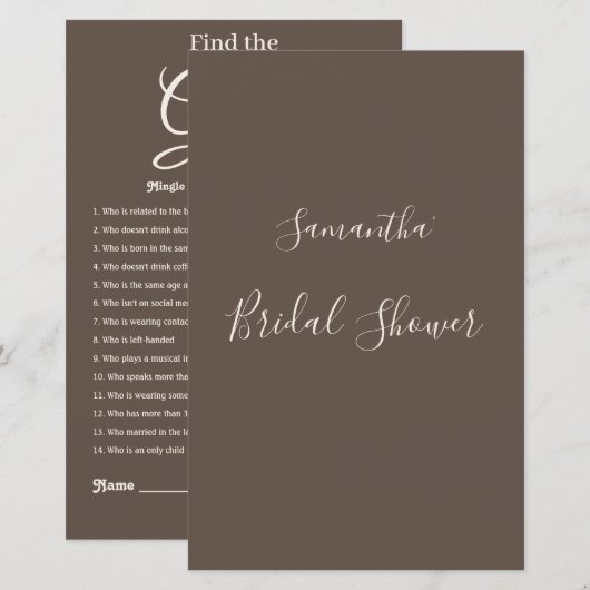 Elegantes Modern Brown Brautparty Game (Vorne/Hinten)