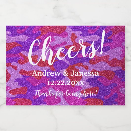 Elegantes Modern Camouflage Glitzer Party Wedding Schaumweinetikett (Einzelnes Label)