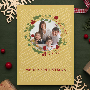 Elegantes Modern Christmas Wreath Gold Feiertagskarte