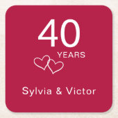 Elegantes Modern Custom Ruby 40-jähriges Party Rechteckiger Pappuntersetzer (Vorderseite)