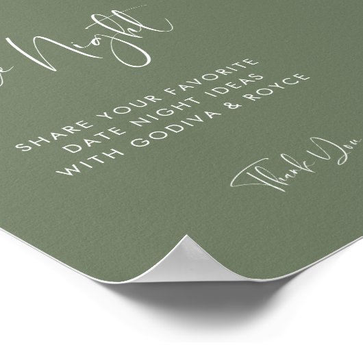 Elegantes Modern Dark Sage Datum Nachtideen Zeiche Poster (Ecke)