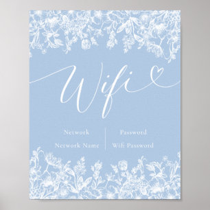 Elegantes Modern Dusty Blue Wildblume Wifi Zeichen Poster
